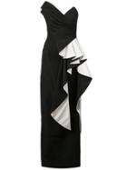 Rubin Singer Side Peplum Evening Dress - Black