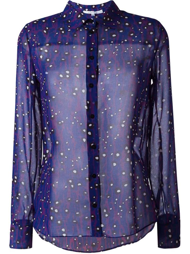 Carven Animal Print Semi Sheer Button Down Shirt, Women's, Size: 40, Pink/purple, Polyester