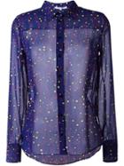 Carven Animal Print Semi Sheer Button Down Shirt, Women's, Size: 40, Pink/purple, Polyester