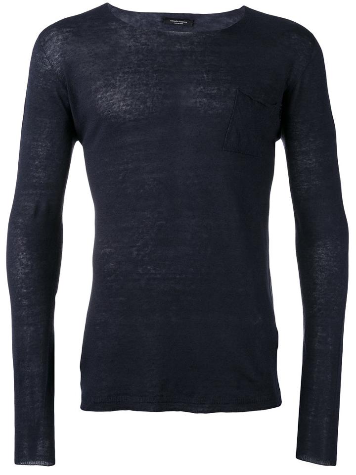 Roberto Collina Fine Knit Jumper, Men's, Size: 48, Blue, Linen/flax