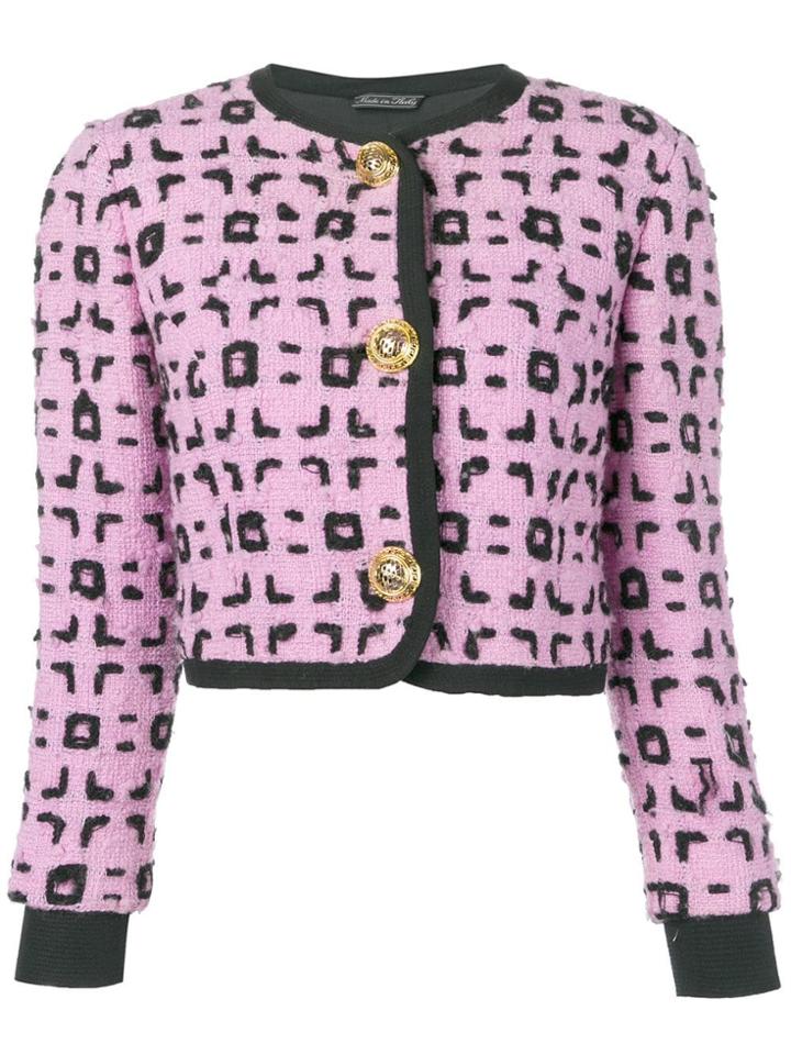 Versace Vintage Cropped Bouclé Jacket - Purple