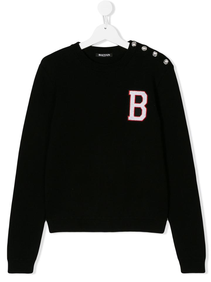 Balmain Kids Button Detail Varsity Sweatshirt - Black