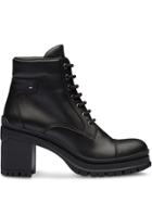 Prada Lace-up Chunky Heel Ankle Boots - Black