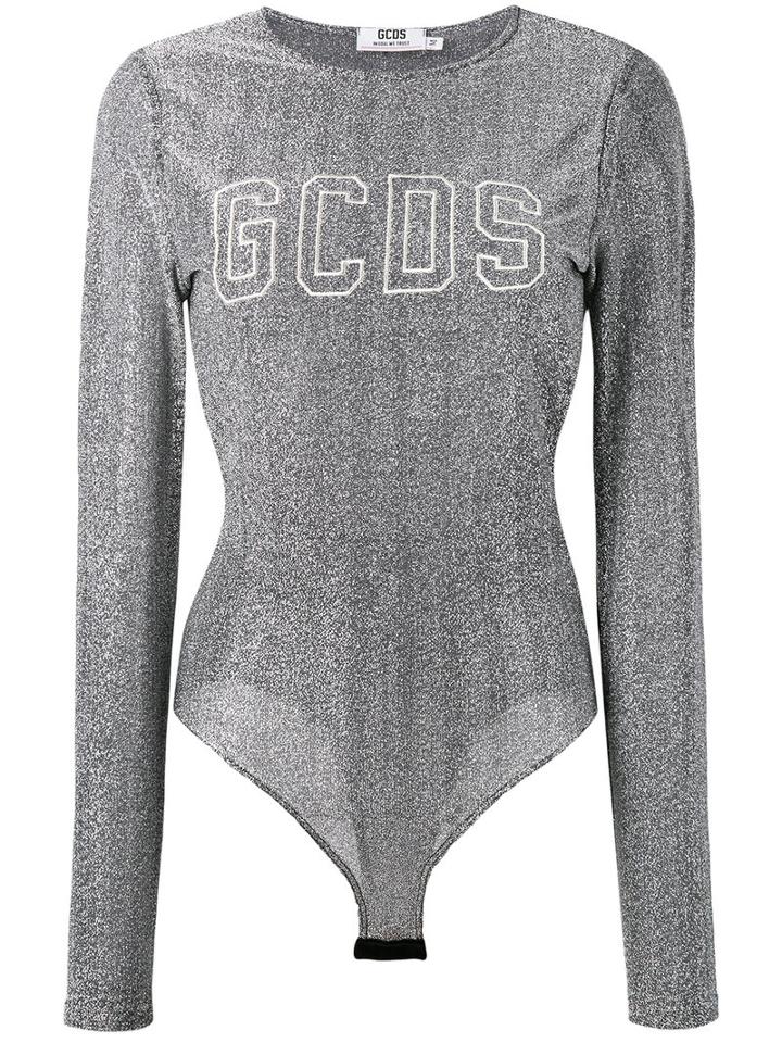 Gcds - Logo Print Metallic (grey) Bodysuit - Women - Polyamide/polyester - S, Polyamide/polyester