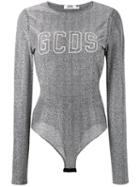 Gcds - Logo Print Metallic (grey) Bodysuit - Women - Polyamide/polyester - S, Polyamide/polyester
