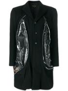 Comme Des Garçons Side Sheer Insert Buttoned Coat - Black