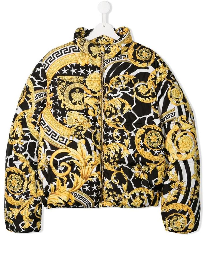 Young Versace Baroque Print Padded Jacket - Black
