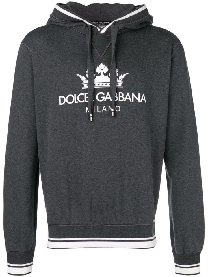 Dolce & Gabbana Crown Logo Printed Hoodie - Grey
