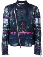 Sacai Tribal Lace Embroidered Biker Jacket - Blue