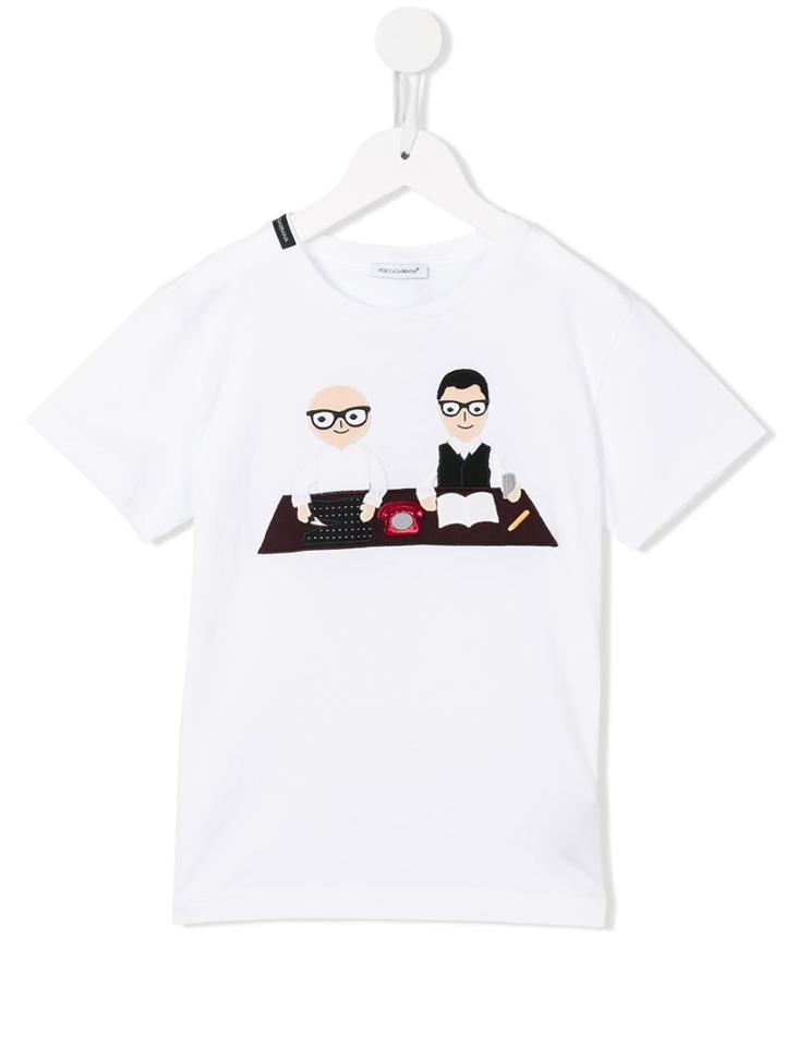 Dolce & Gabbana Kids Designers Patch T-shirt, Girl's, Size: 8 Yrs, White