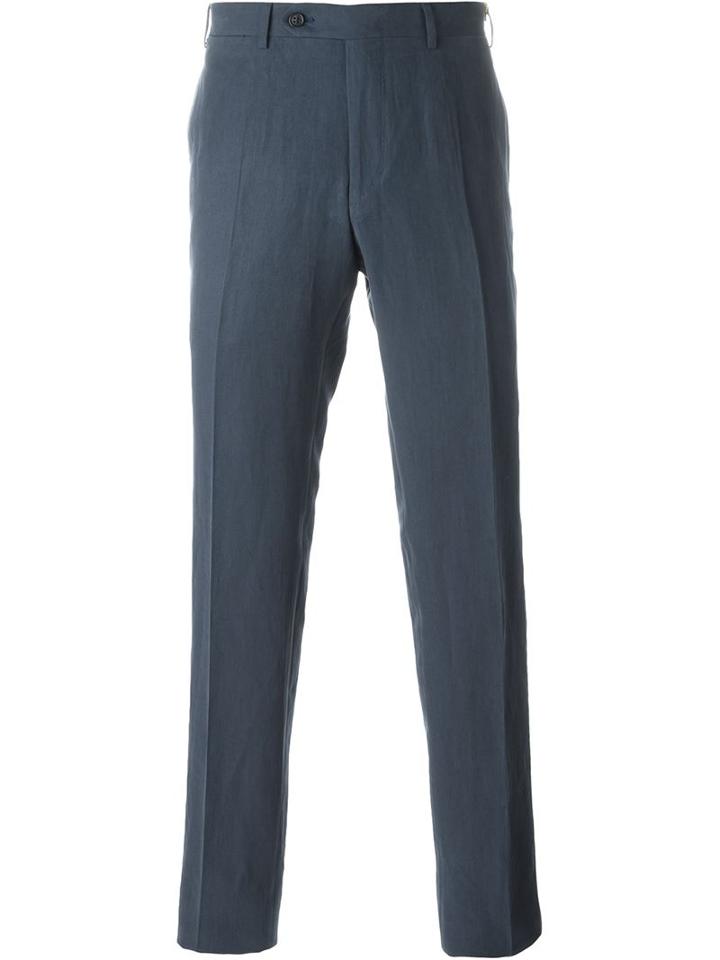 Canali Tailored Trousers, Men's, Size: 56, Blue, Silk/linen/flax