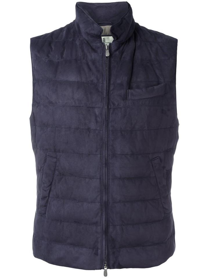 Brunello Cucinelli Padded Gilet, Men's, Size: Medium, Blue, Suede/nylon