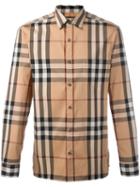 Burberry Checked Shirt, Men's, Size: Large, Brown, Cotton/polyamide/spandex/elastane