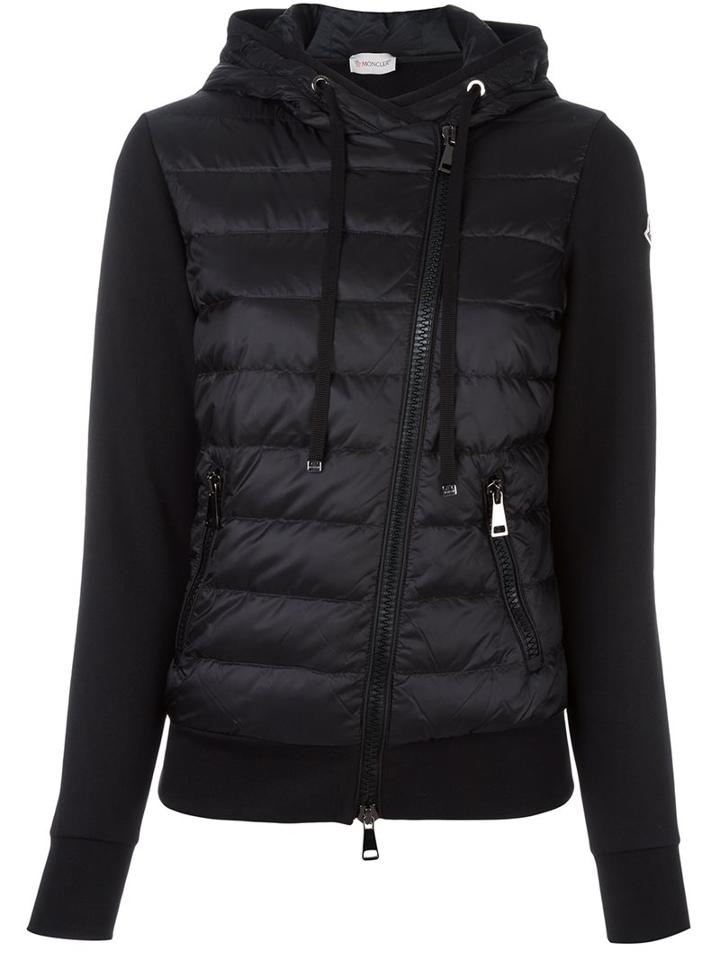 Moncler Padded Panel Hooded Jacket, Women's, Size: Large, Black, Feather Down/polyamide/cotton