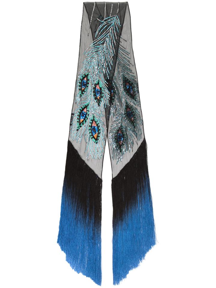 Rockins Sequined Eye Fringed Scarf - Black