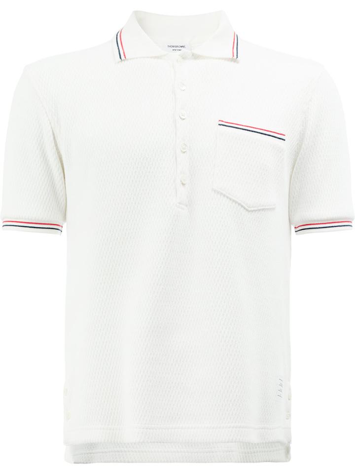 Thom Browne Stripe Trim Polo Shirt - White