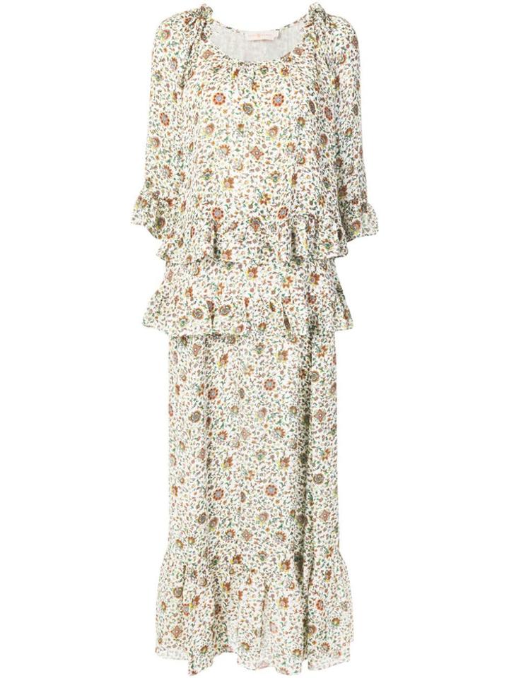 Tory Burch Floral Print Maxi Dress - Neutrals