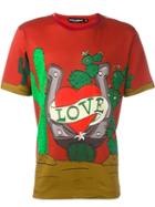 Dolce & Gabbana Western Print T-shirt, Men's, Size: 52, Red, Cotton
