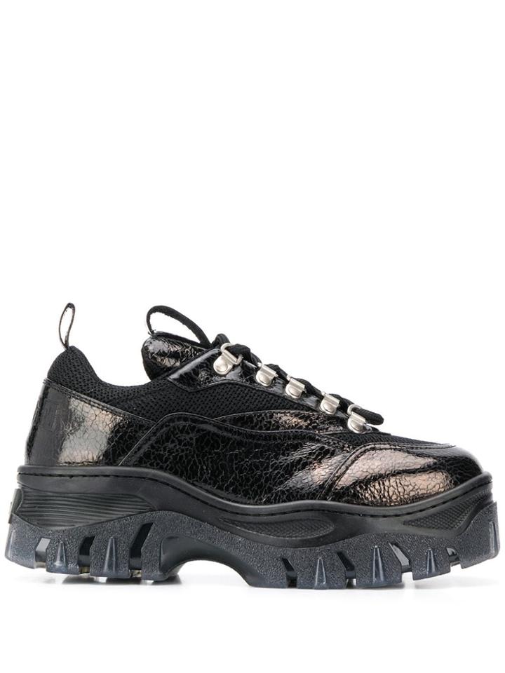 Msgm Metallic Sheen Tractor Sneakers - Black