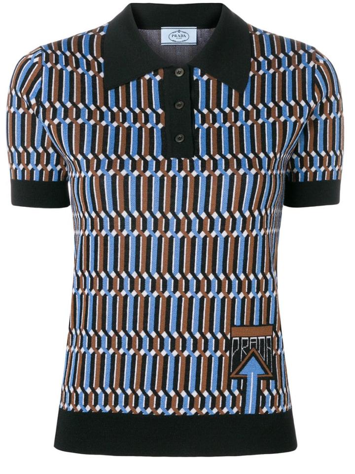 Prada Jacquard Knit Polo Shirt - Black