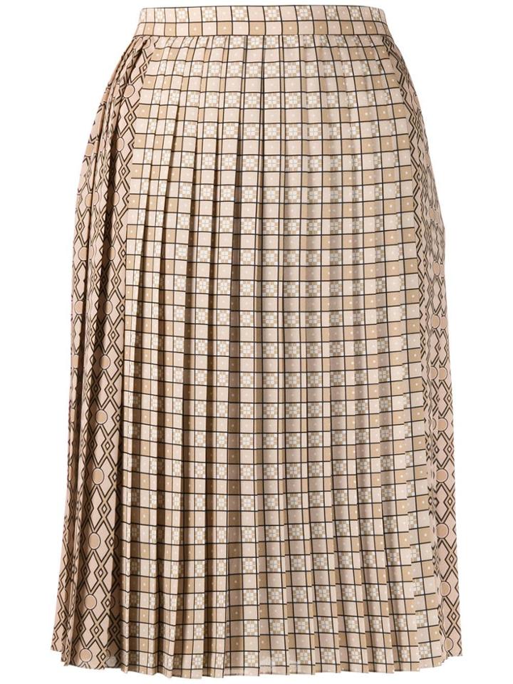Burberry Pleated Midi Skirt - Neutrals