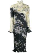 Givenchy Pleated Floral Print Dress - Yellow