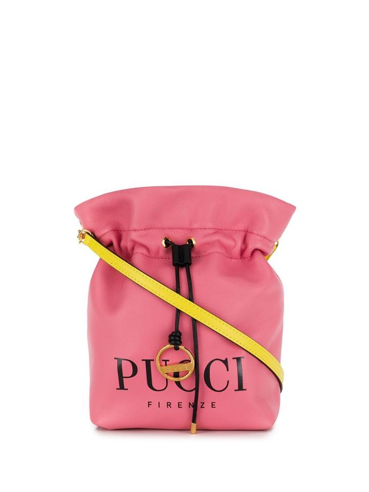 Emilio Pucci Logo Print Drawstring Bucket Bag - Pink