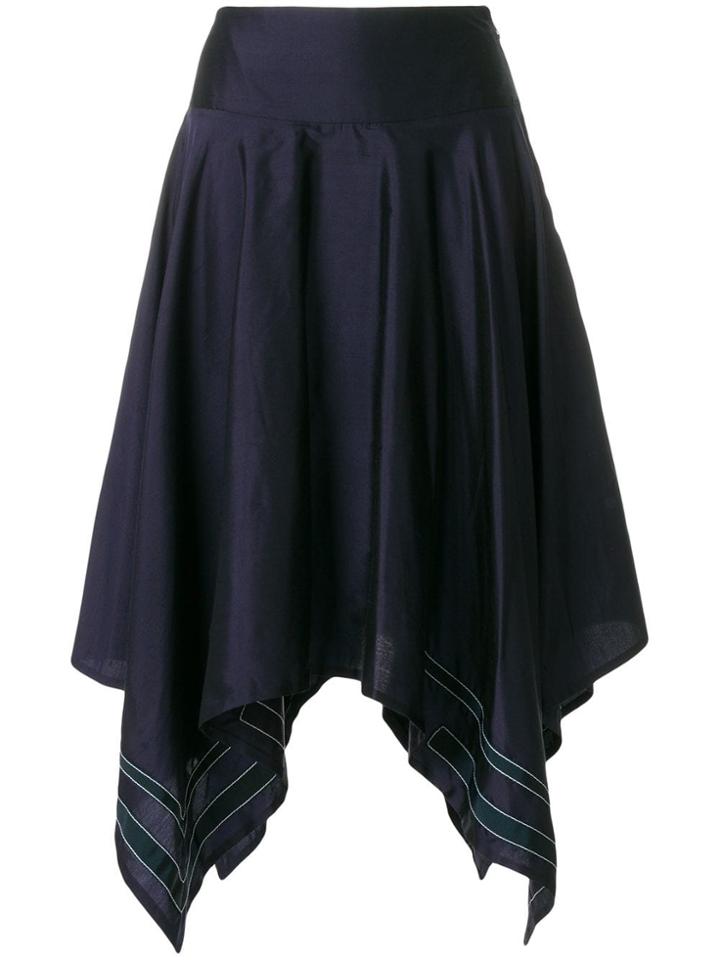 Thom Browne Scarf Hemline Below-knee Silk Skirt - Blue