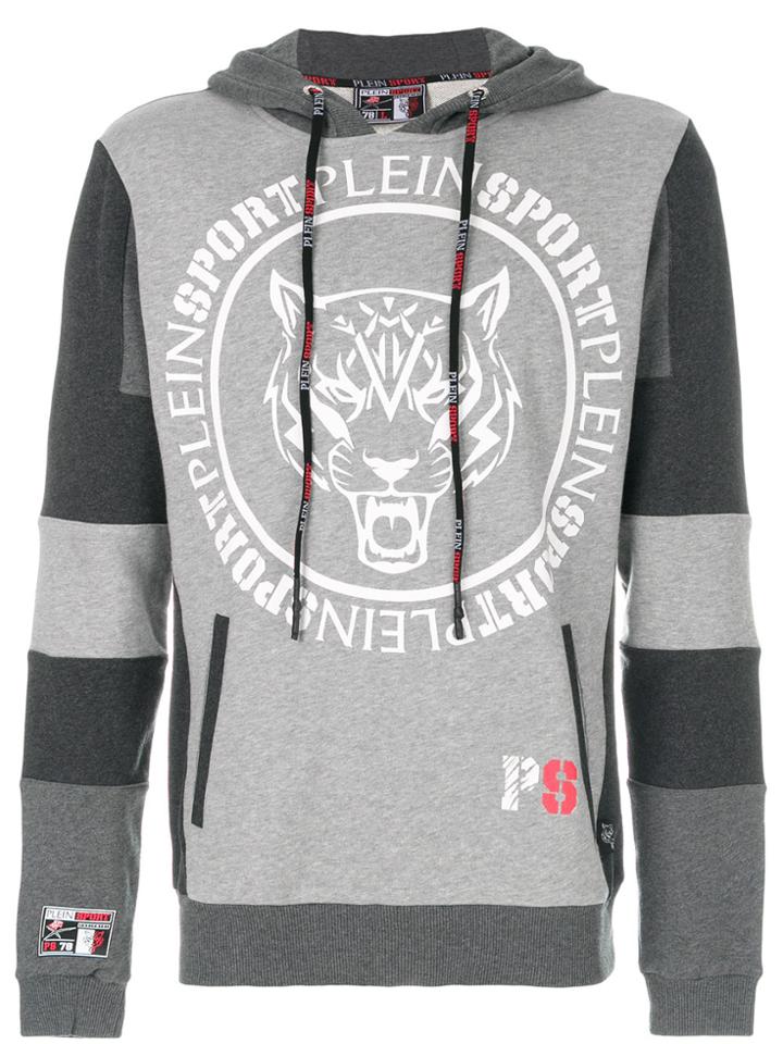 Plein Sport Logo Print Panelled Hoodie - Grey