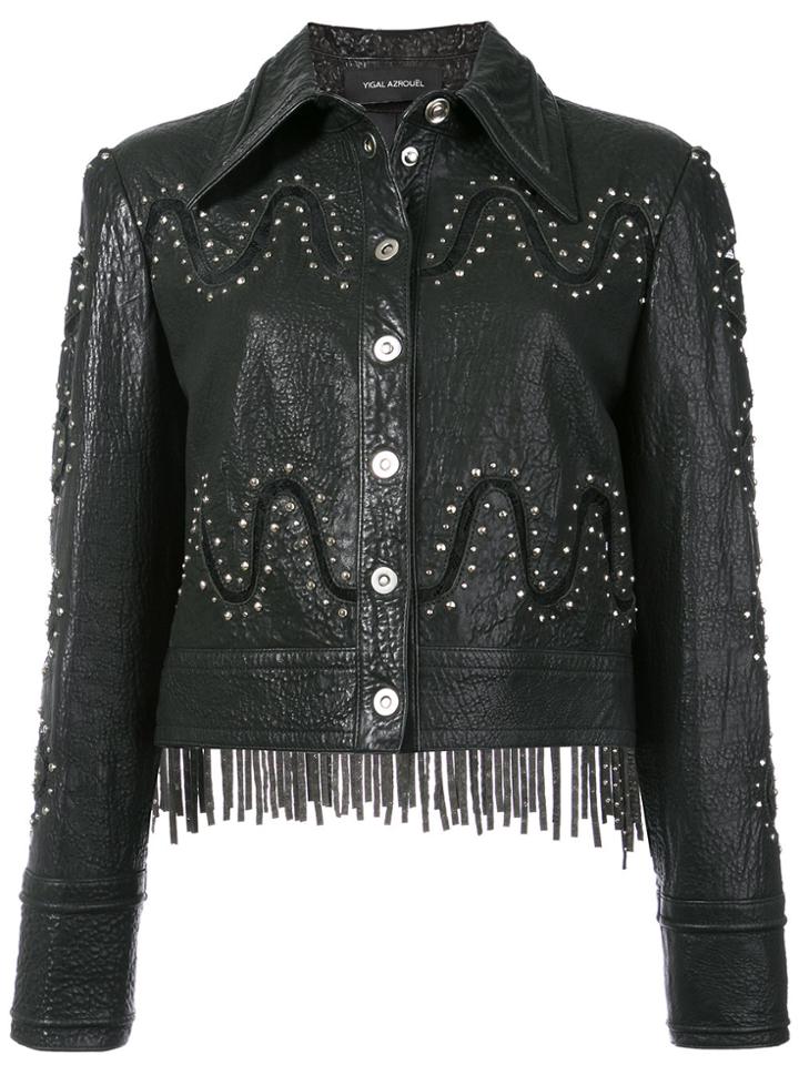 Yigal Azrouel Studded Detail Fringed Jacket - Black