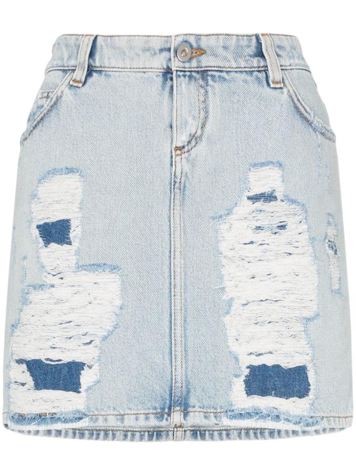 Faith Connexion Distressed Denim Mini Skirt - Blue