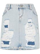 Faith Connexion Distressed Denim Mini Skirt - Blue