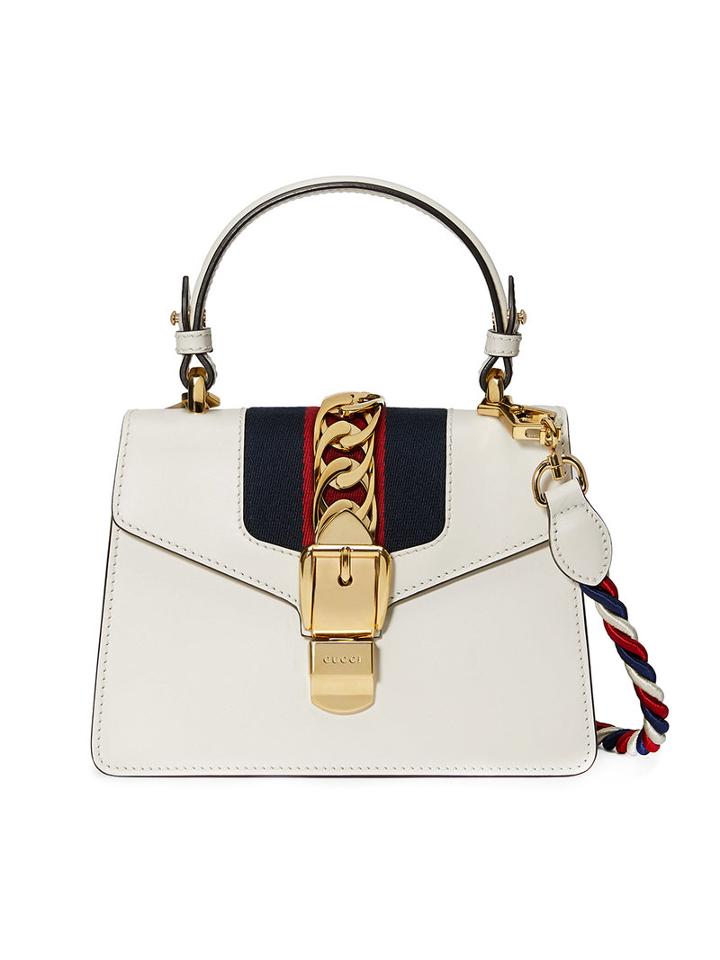 Gucci Sylvie Shoulder Bag, Women's, White, Leather/suede/nylon/metal