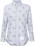 Thom Browne Long Sleeve Button Down Shirt With 'thom Cat' And Hector