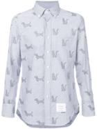 Thom Browne Long Sleeve Button Down Shirt With 'thom Cat' And Hector