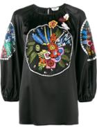 Fendi Floral Embroidered Blouse, Women's, Size: 40, Black, Viscose/cotton/silk/polyester