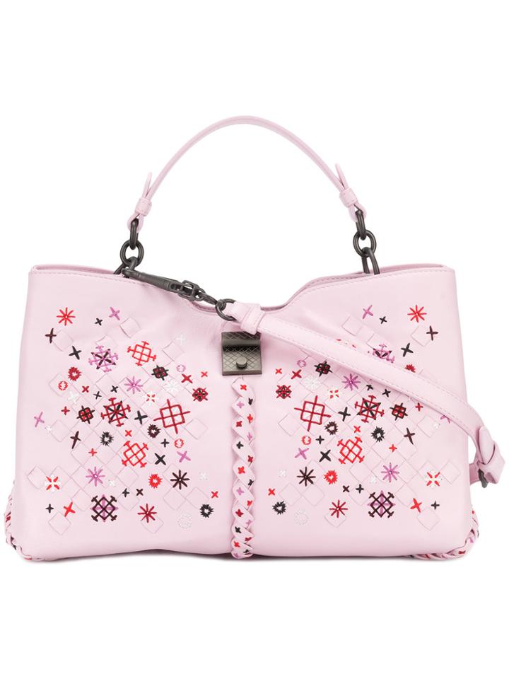 Bottega Veneta Intrecciato Botanic Embroidered Handbag - Pink & Purple