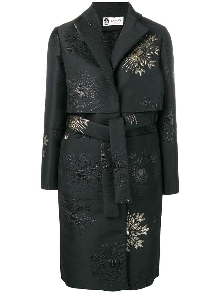 Lanvin Embroidered Detail Belted Coat - Black