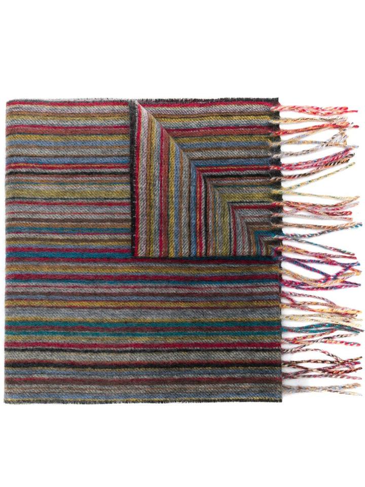 Paul Smith Fringed Striped Scarf - Grey