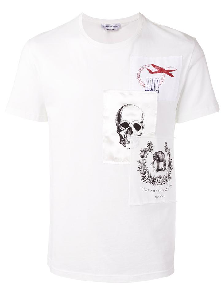 Alexander Mcqueen Patch Print T-shirt, Men's, Size: Xs, White, Cotton