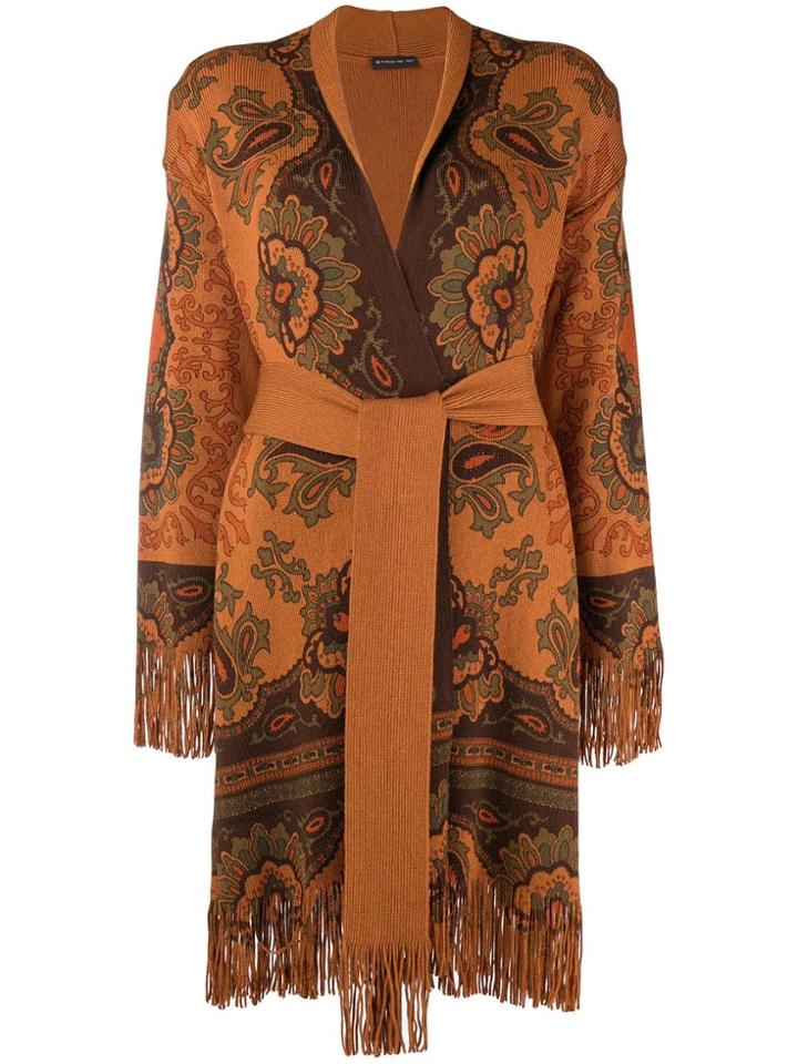 Etro Fringed Embroidered Cardigan - Yellow & Orange