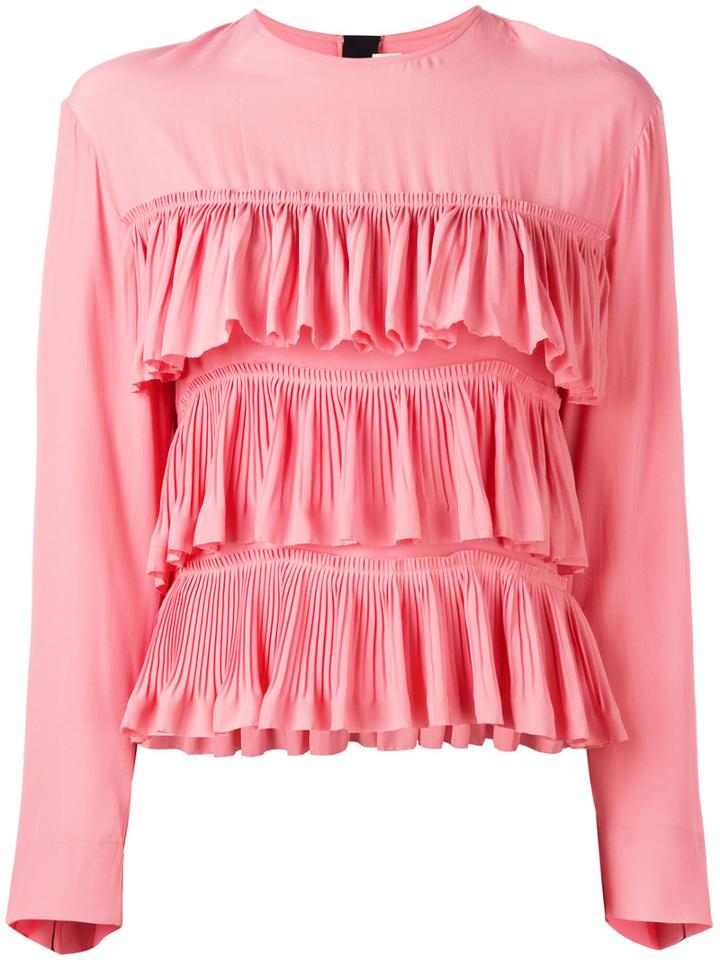 Marni Ruffled Long-sleeve Blouse, Women's, Size: 36, Pink/purple, Acetate/silk