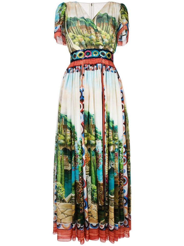 Dolce & Gabbana Long Printed Flared Dress - Blue