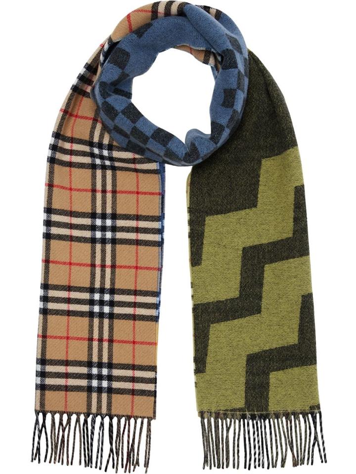 Burberry Vintage Check Colour Block Wool Cashmere Scarf - Multicolour