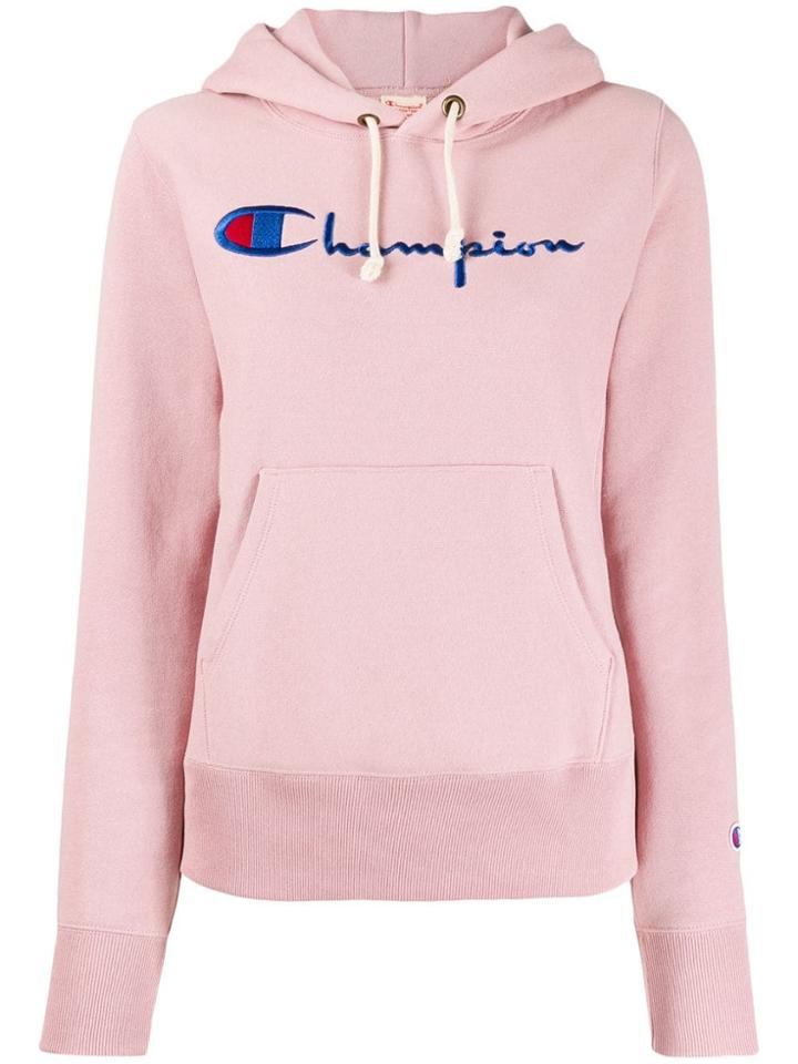 Champion Logo Drawstring Hoodie - Pink