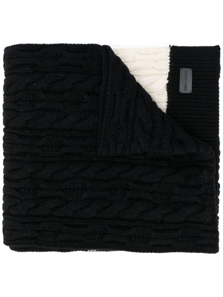 Saint Laurent Cable Knit Long Scarf - Black
