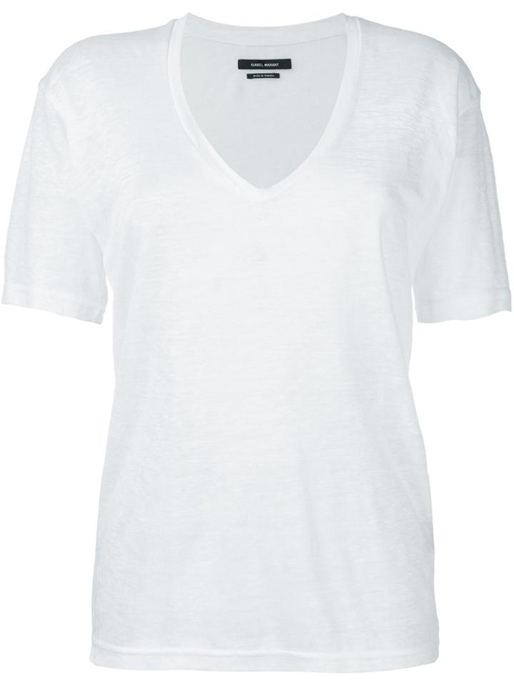 Isabel Marant Classic V-neck T-shirt, Women's, Size: Medium, White, Linen/flax