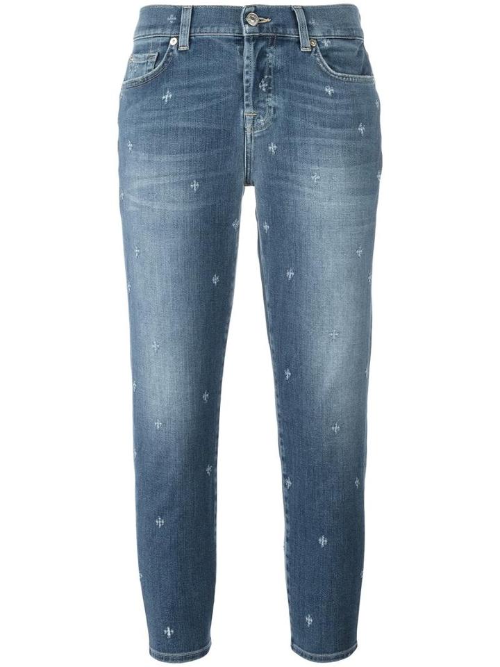 7 For All Mankind Straight Cropped Jeans, Women's, Size: 30, Blue, Cotton/polyester/spandex/elastane