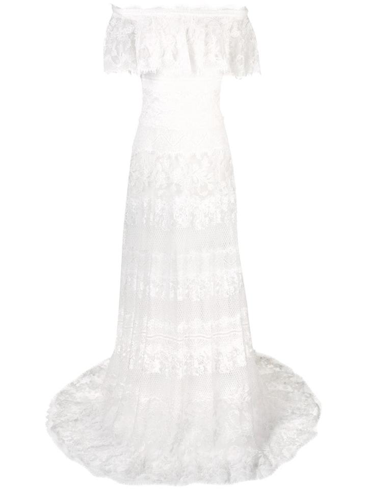 Tadashi Shoji Floral Embroidered Bardot Maxi Dress - White