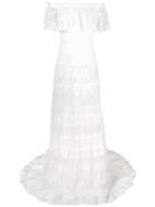 Tadashi Shoji Floral Embroidered Bardot Maxi Dress - White